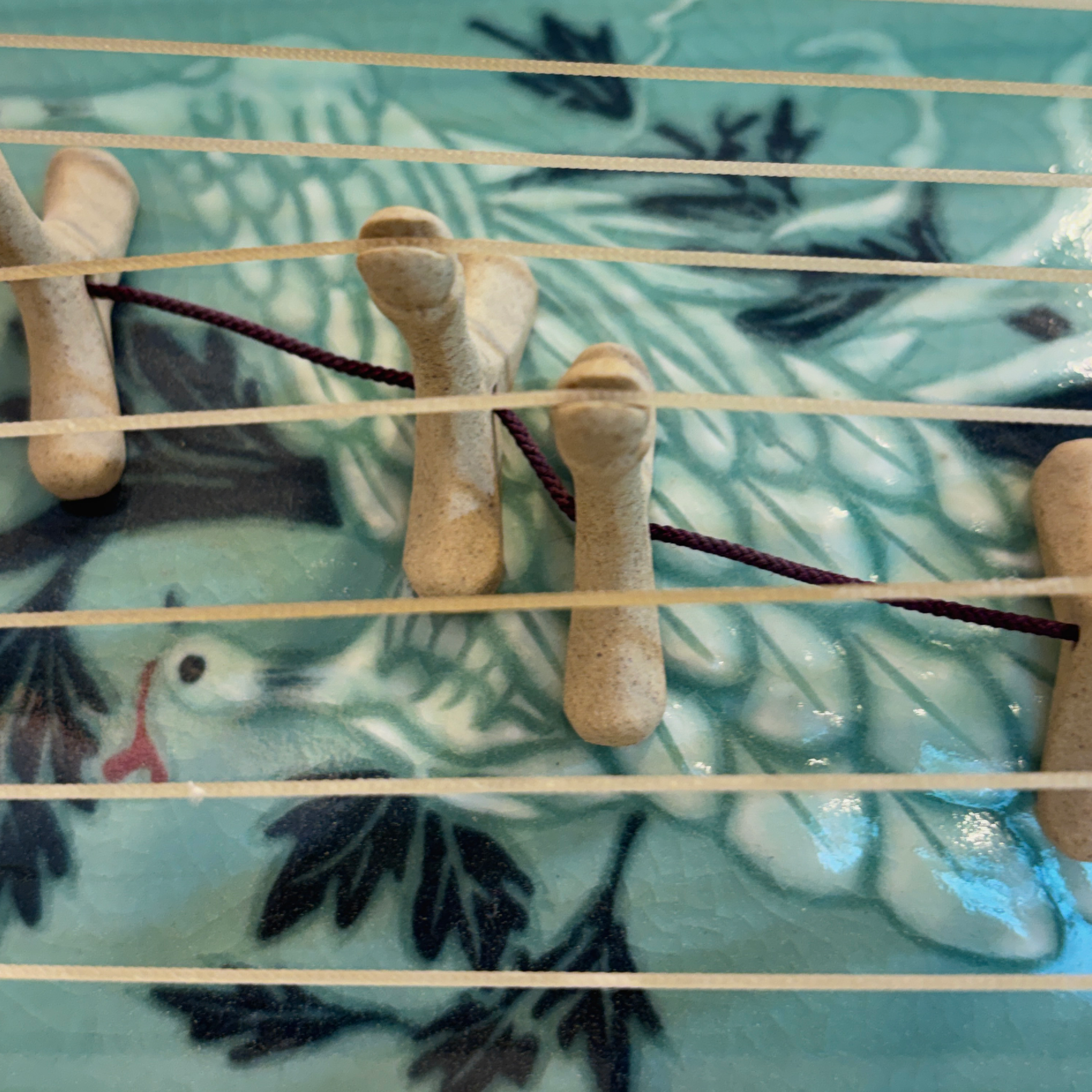 Celadon Sanjo Gayageum: Inlaid Peony and Phoenix Motif