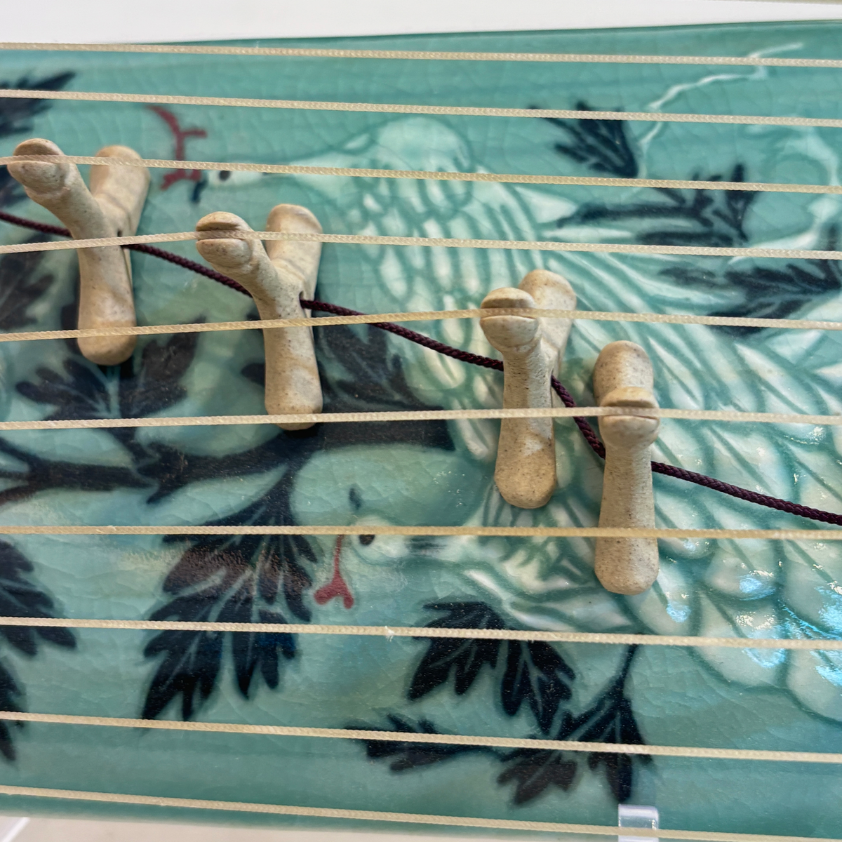Celadon Sanjo Gayageum: Inlaid Peony and Phoenix Motif