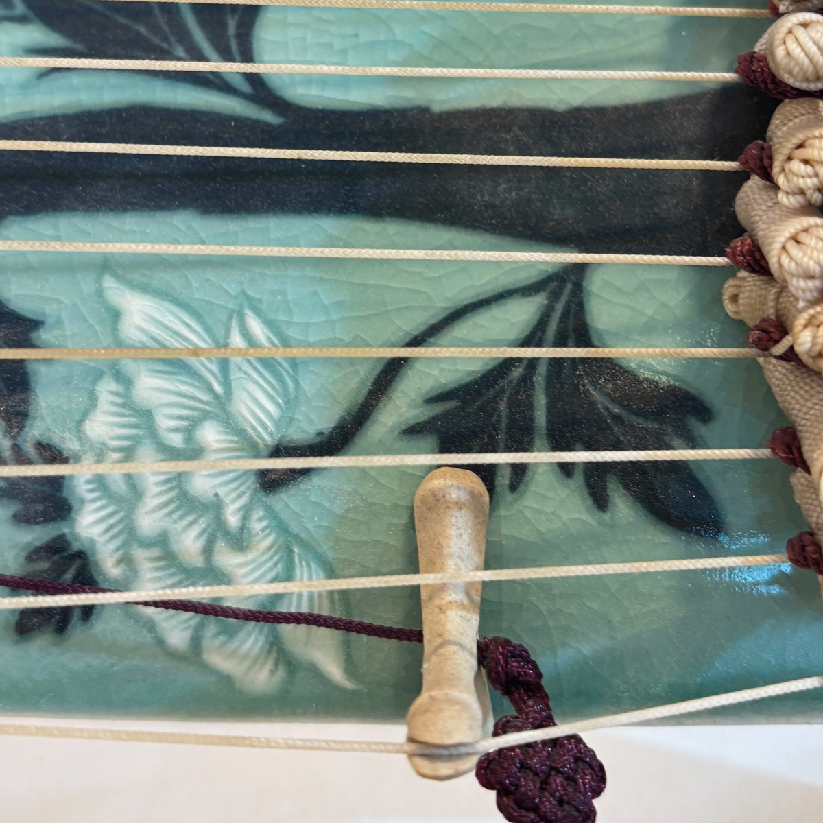 Celadon Sanjo Gayageum: Inlaid Peony and Phoenix Motif
