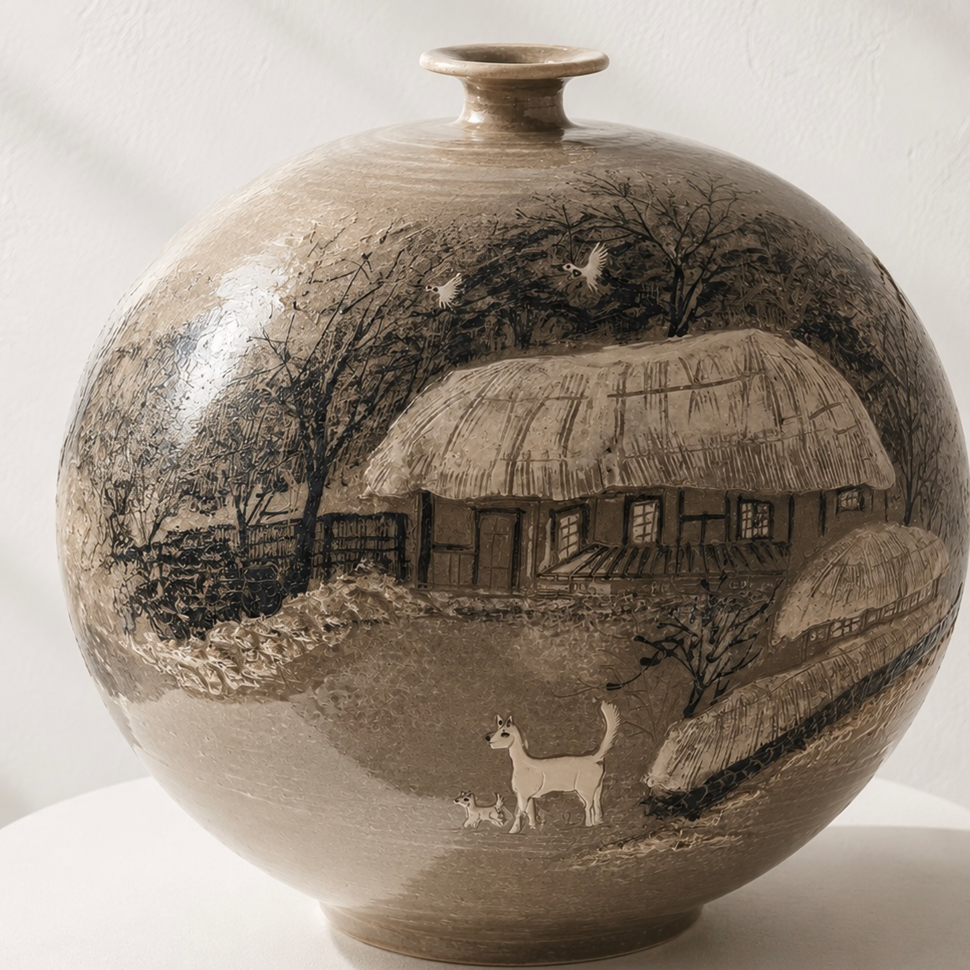 Buncheong Vessel (Ho): Thatched-House Landscape in Applied Relief, 2023