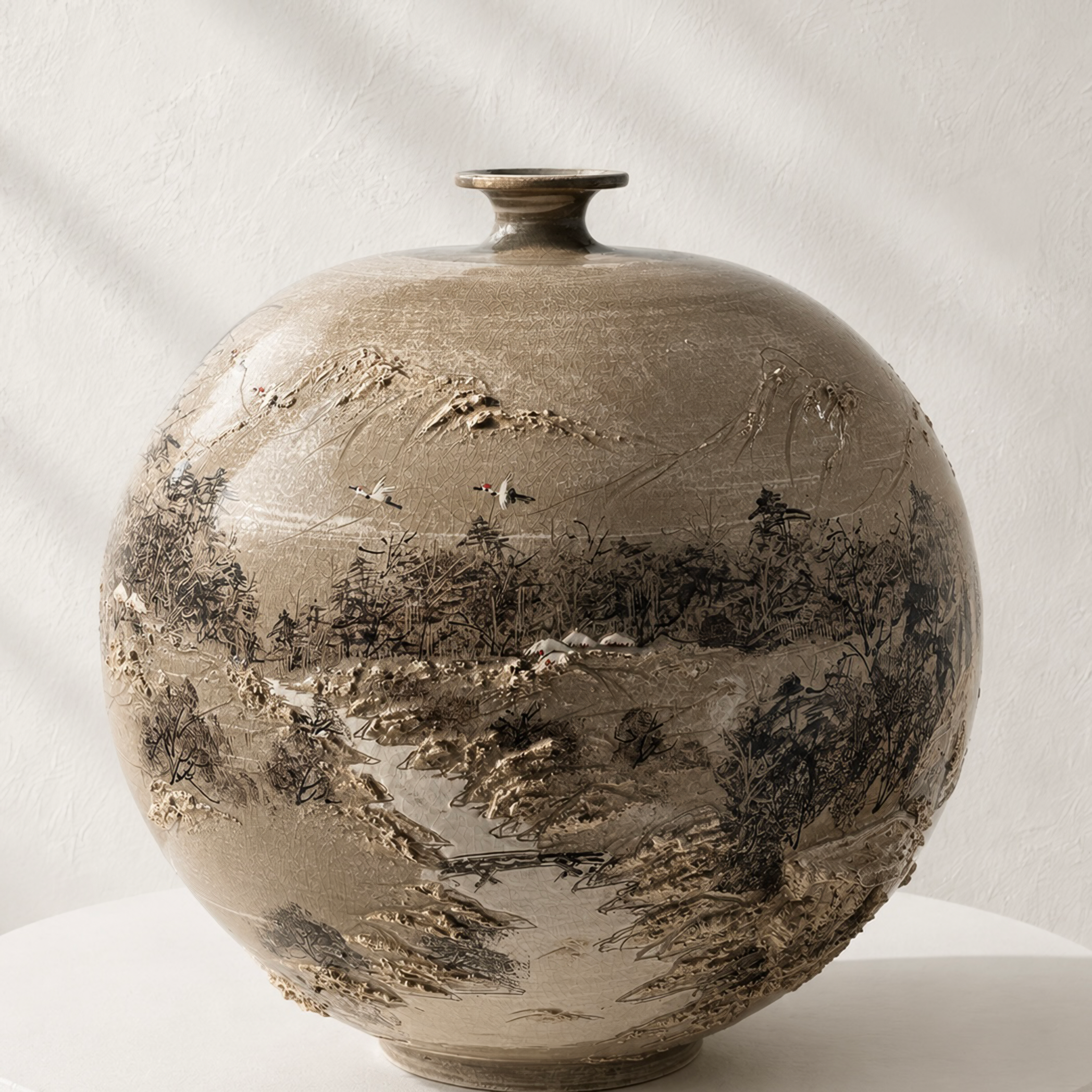 Buncheong Vessel (Ho): Thatched-House Landscape in Applied Relief, 2023