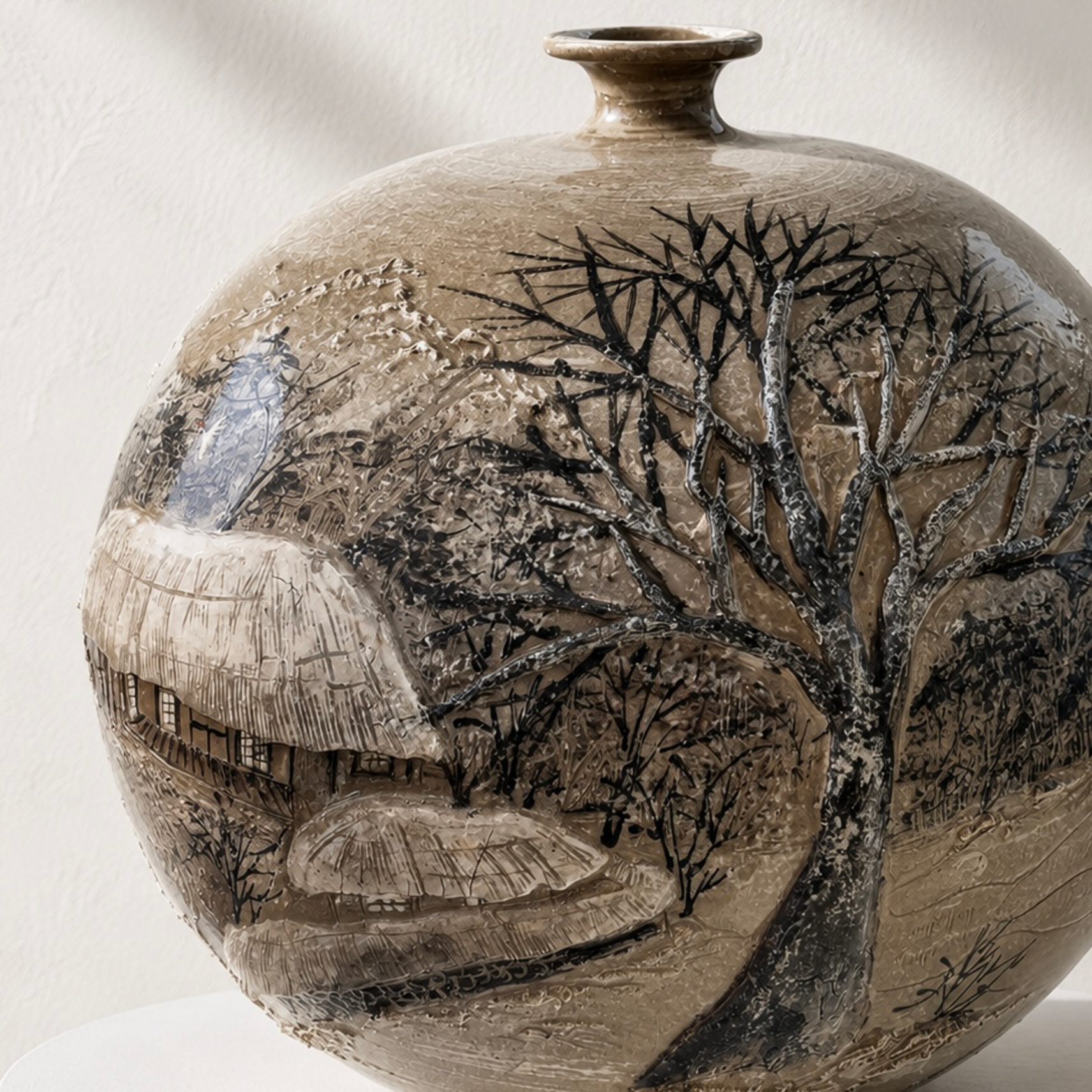 Buncheong Vessel (Ho): Thatched-House Landscape in Applied Relief, 2023