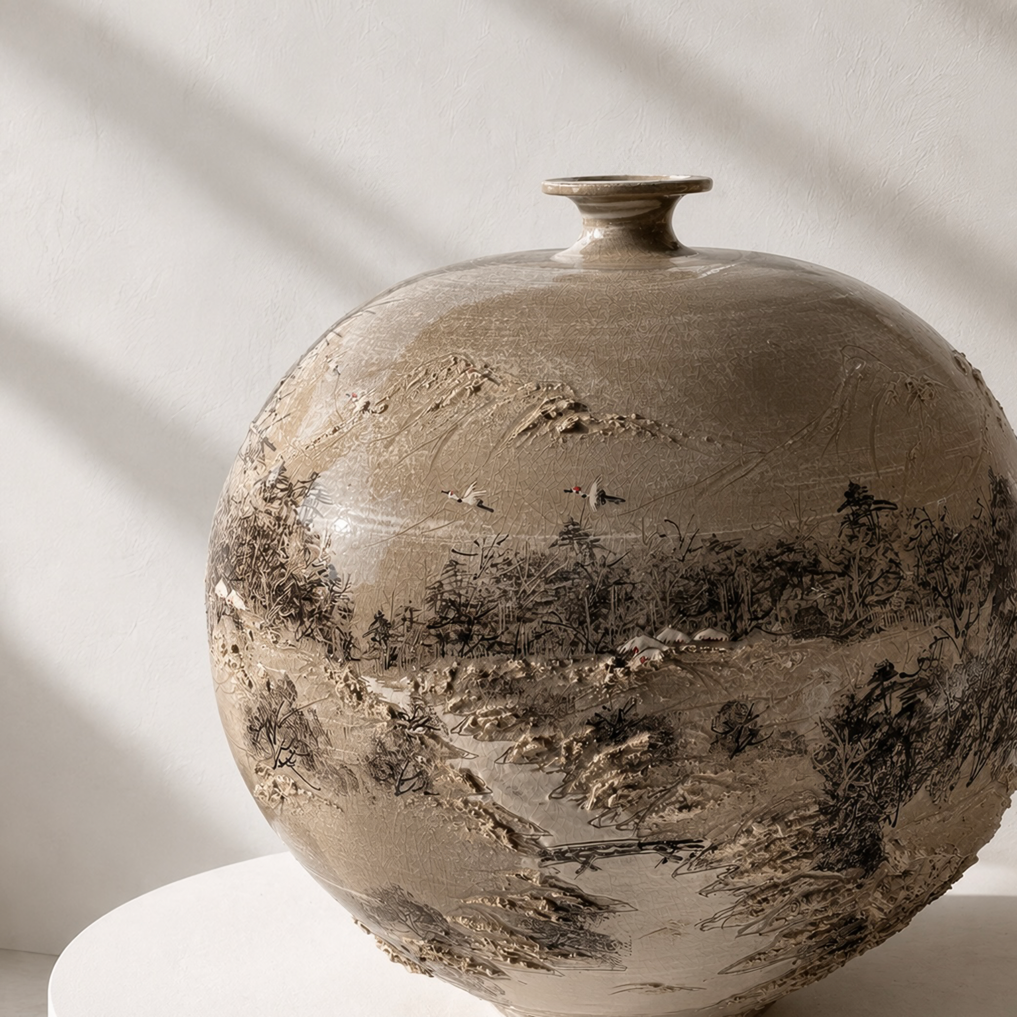 Buncheong Vessel (Ho): Thatched-House Landscape in Applied Relief, 2023