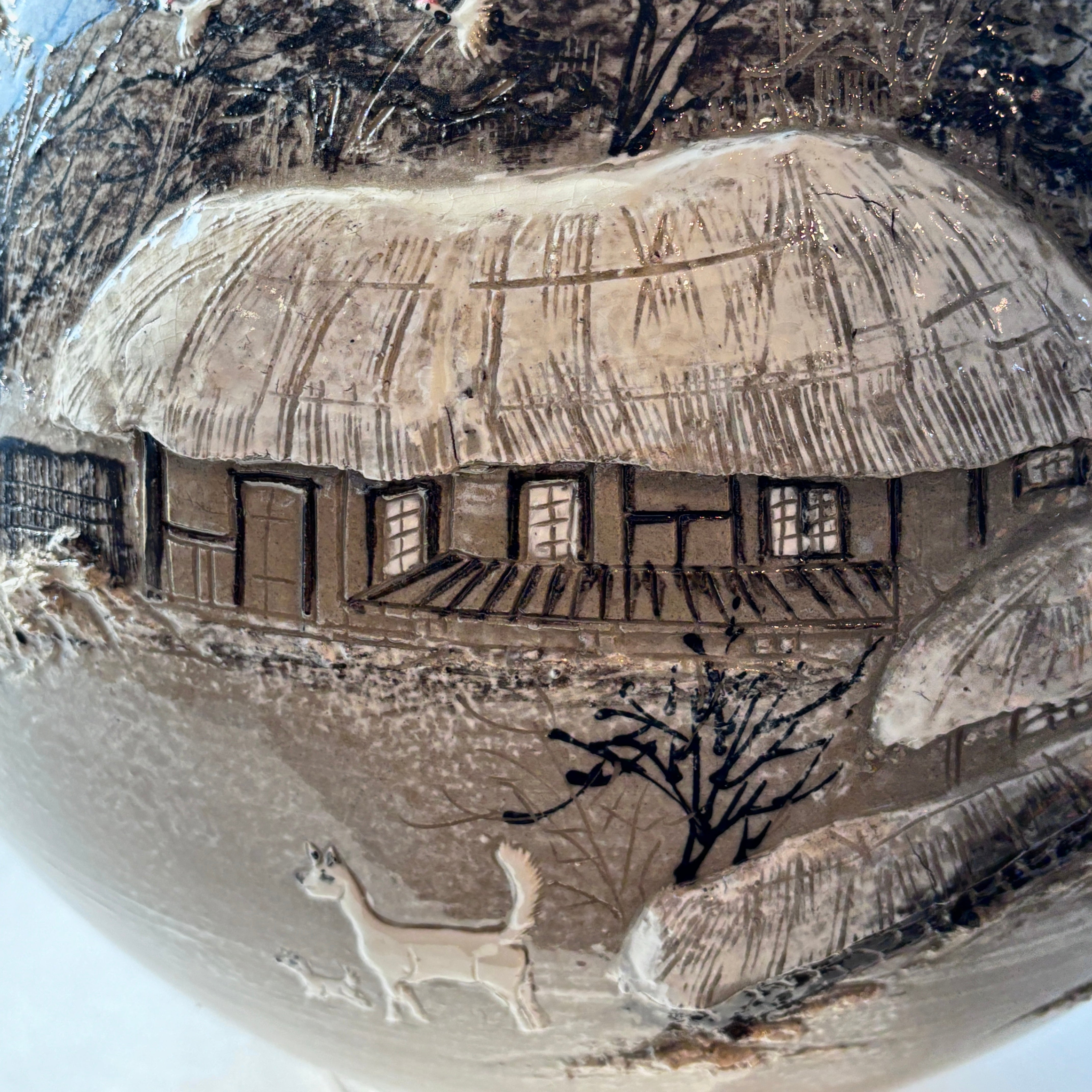 Buncheong Vessel (Ho): Thatched-House Landscape in Applied Relief, 2023