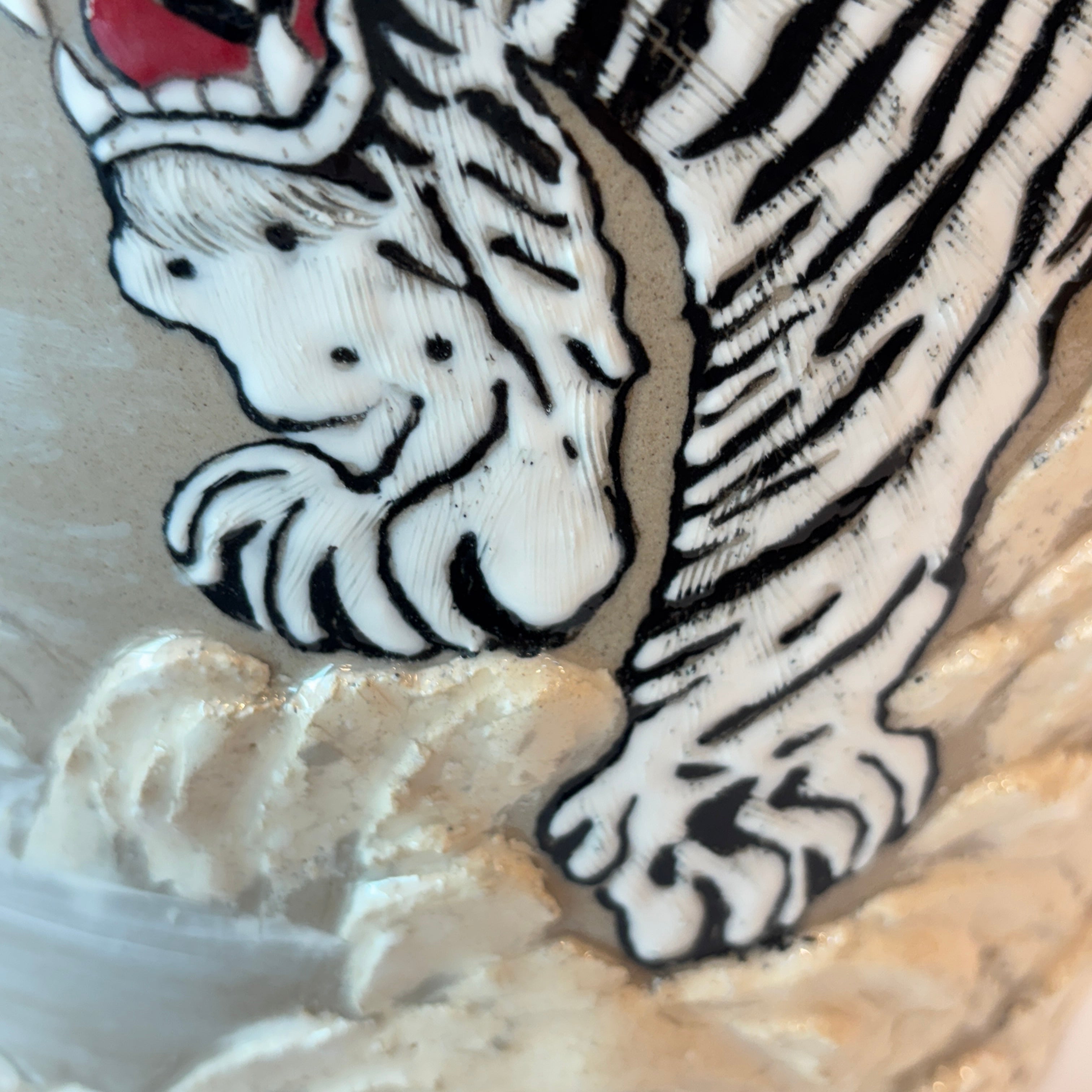 Buncheong Vessel: Tiger and Landscape Motif in Applied Relief, 2025