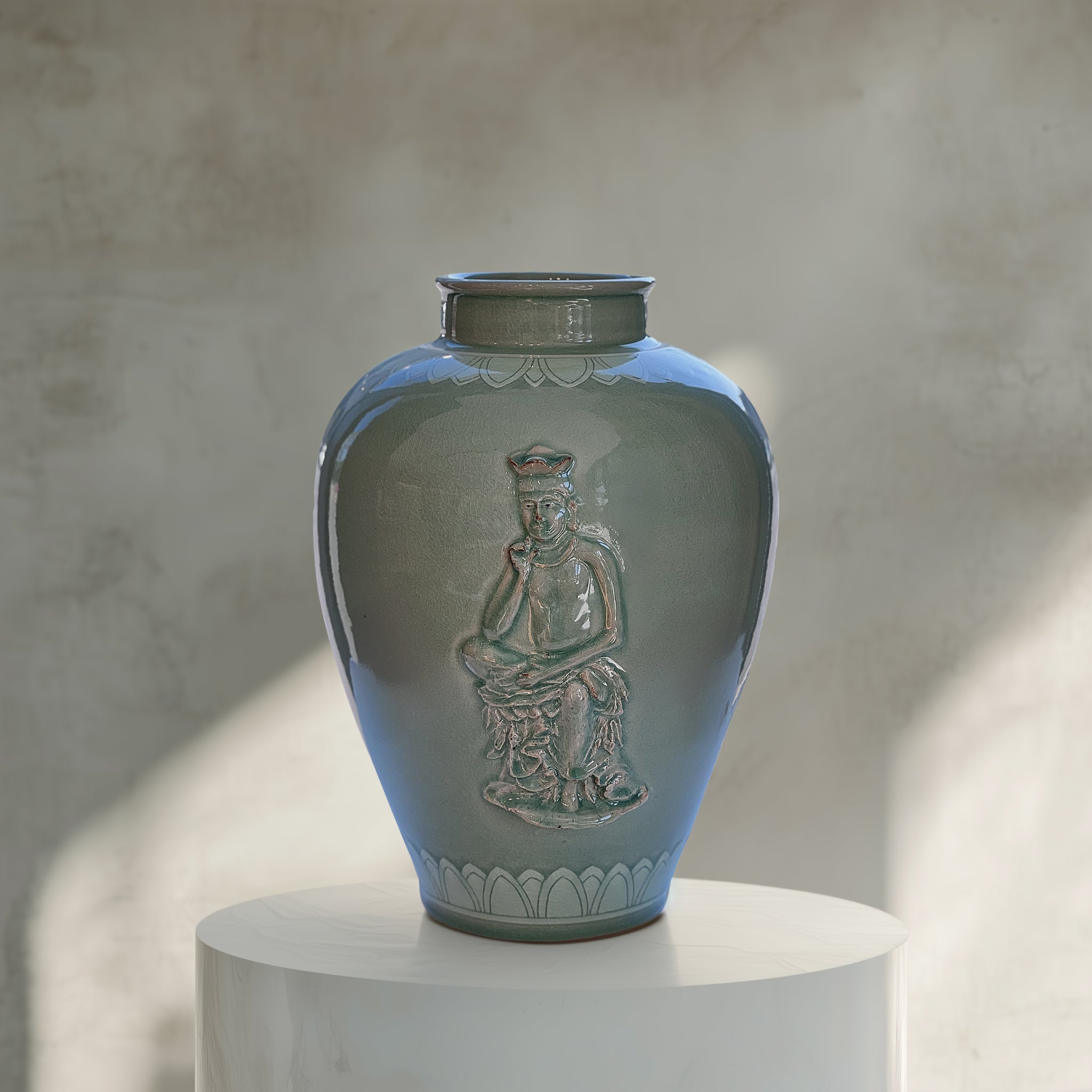 Celadon Vase with Relief-Applied Pensive Bodhisattva Motif