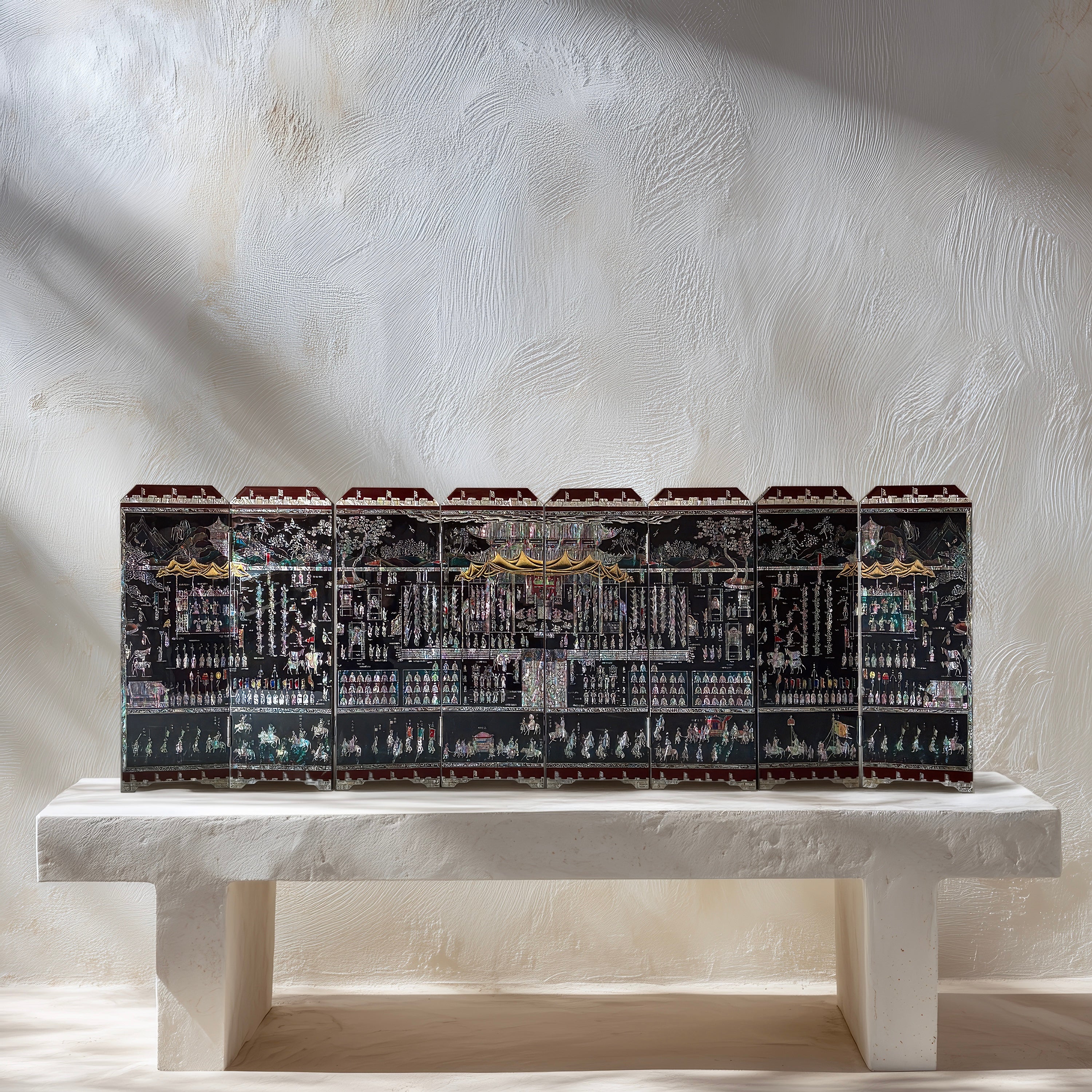 Mother of Pearl Folding Screen: Banquet Procession Motif Inspired by Royal Tradition