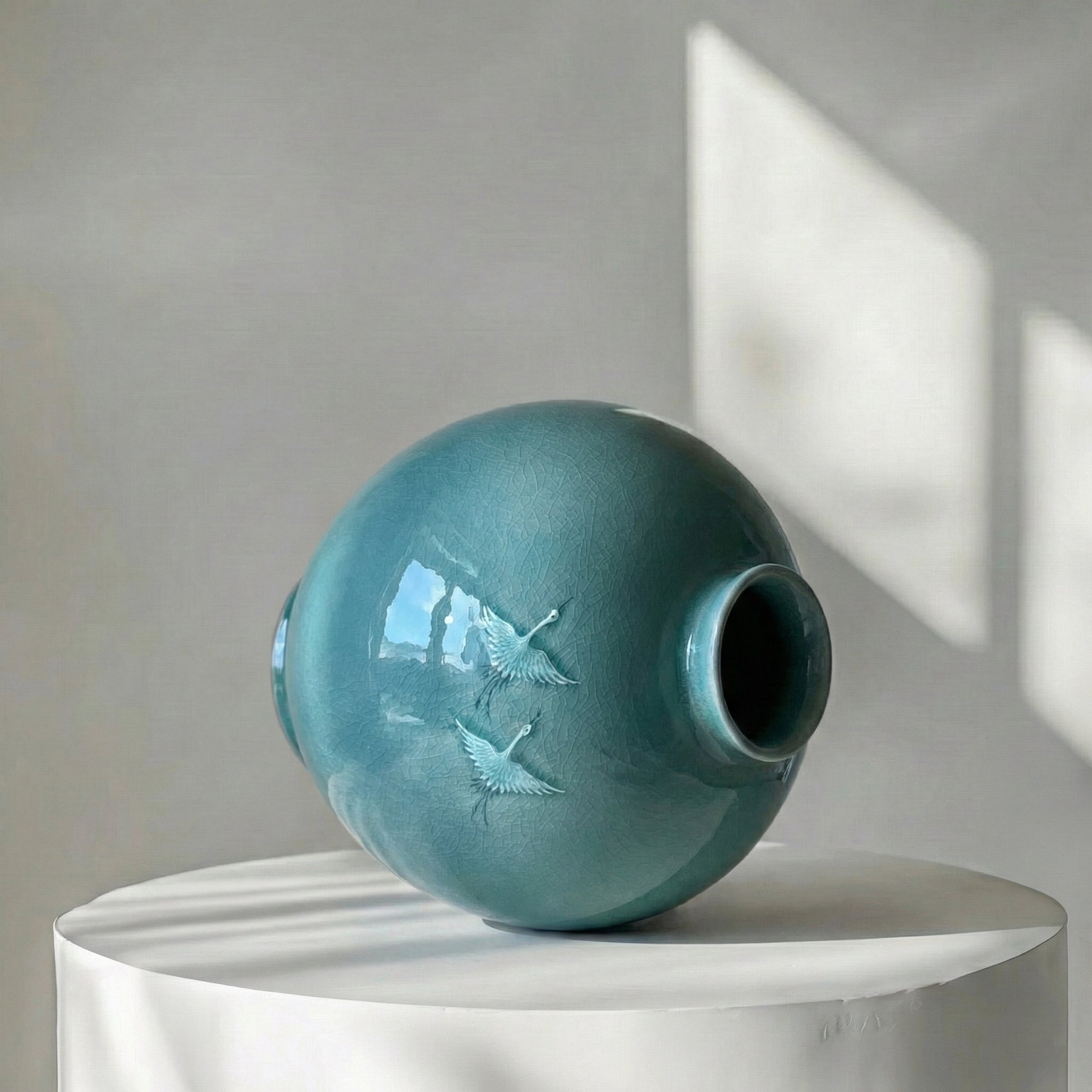 Celadon Vase (Ho): High-Relief Pair of Cranes